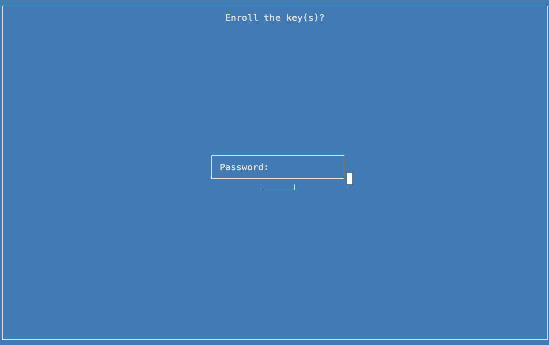 Pantalla de gestión de MOK de la consola serie de una VM que solicita una contraseña