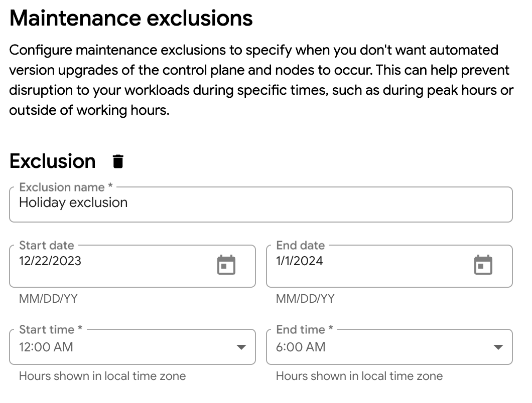 Gestionar una exclusión de mantenimiento