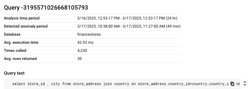 Query analysis information screen