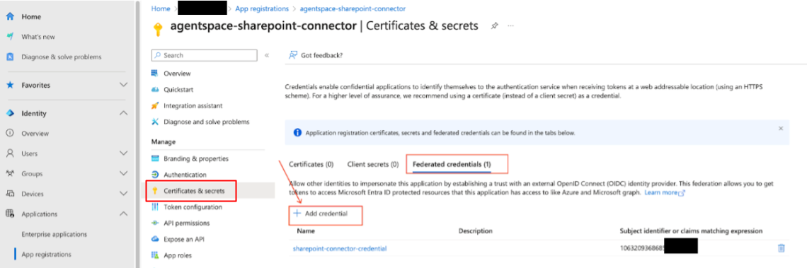 Add federated credentials in Entra