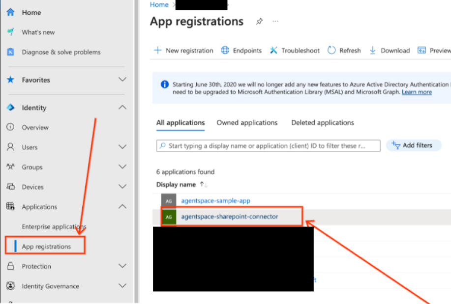 Selecciona la app para establecer permisos de API