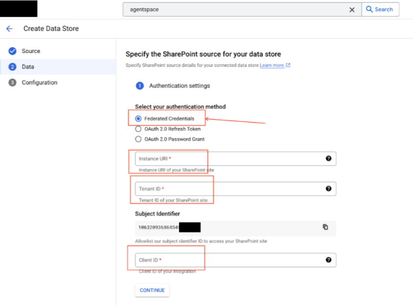 Add the authentication info