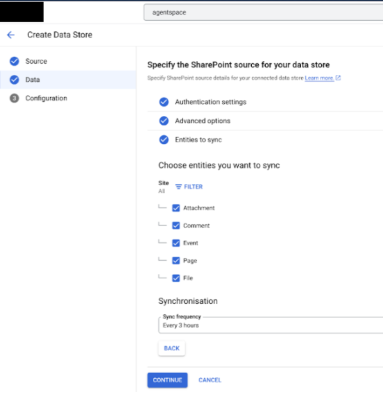 Select the entities to sync
