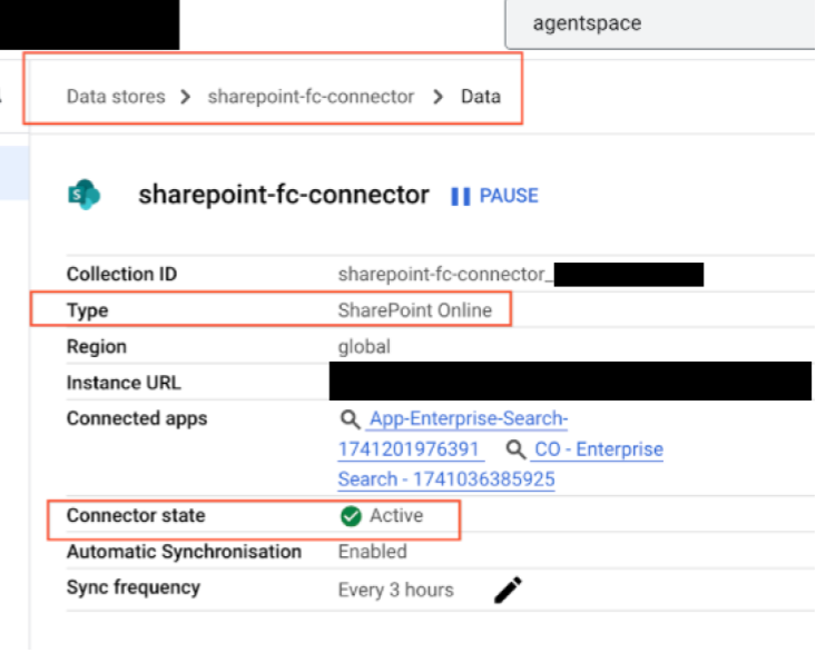 Détails du datastore indiquant l&#39;état du connecteur