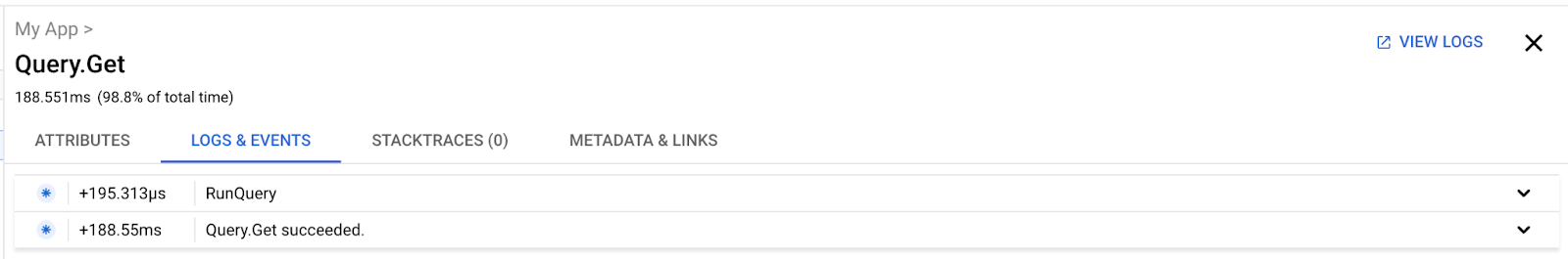 從 Cloud Trace 查看的追蹤記錄時距事件記錄