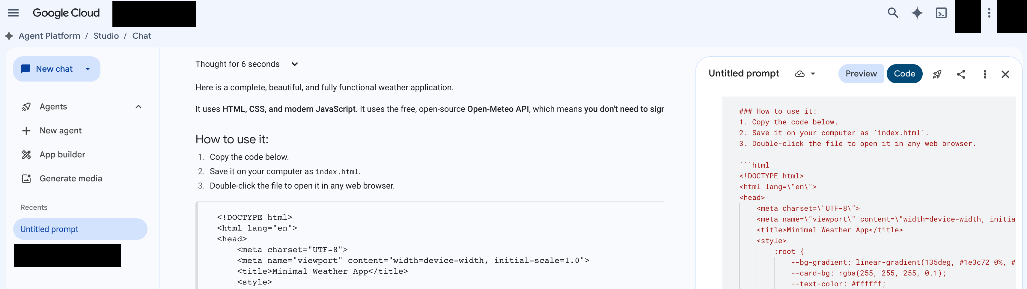 Click build with code button and click deploy as app