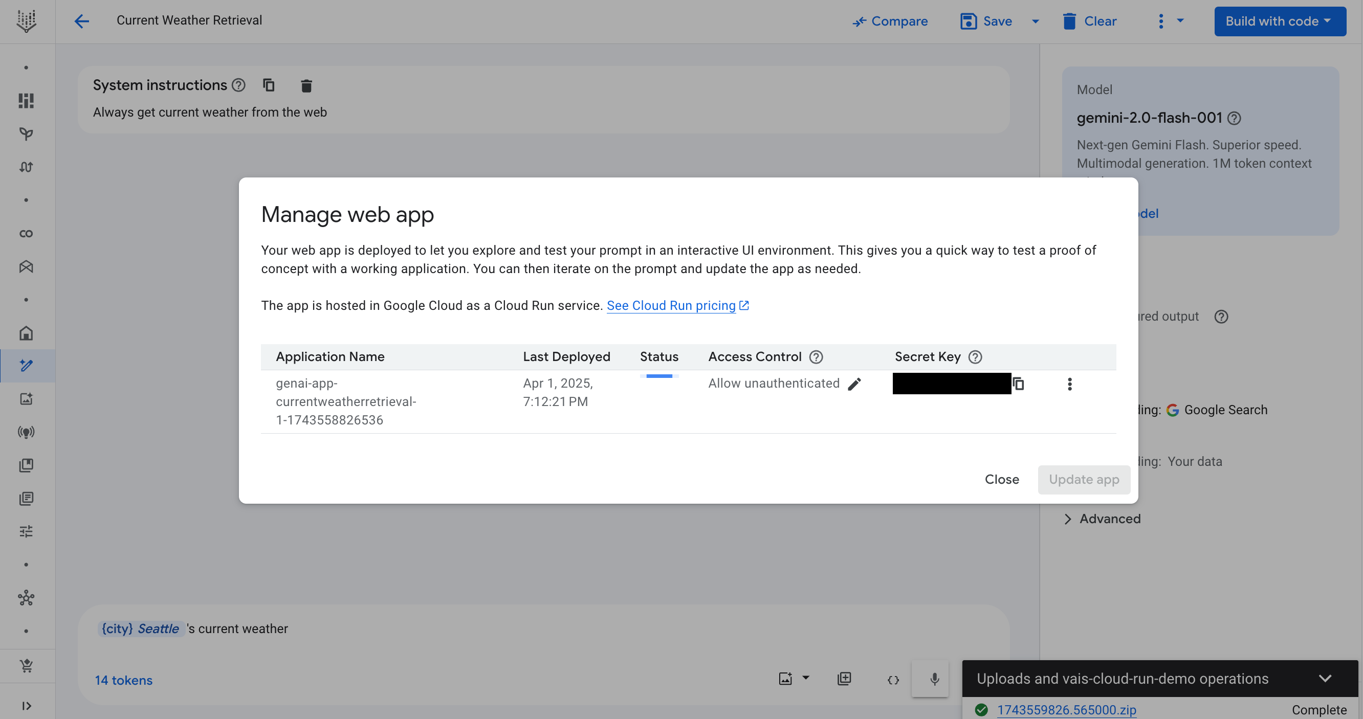 Manage app dialog