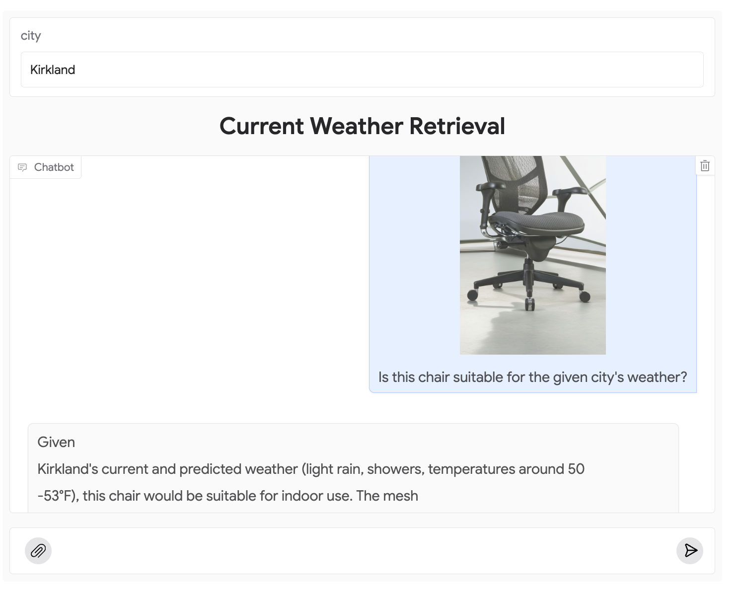 Interact with the model using the multimodal inputs