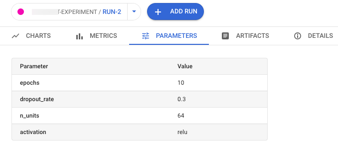 Agent Platform experiment run parameters