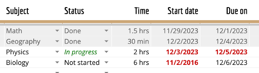 A picture of a spreadsheet in Excel.