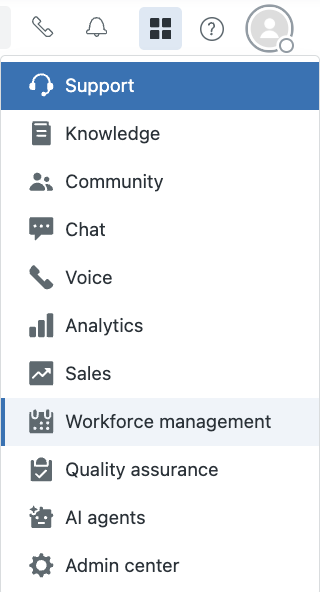 Interface de l'espace d'administration Zendesk.