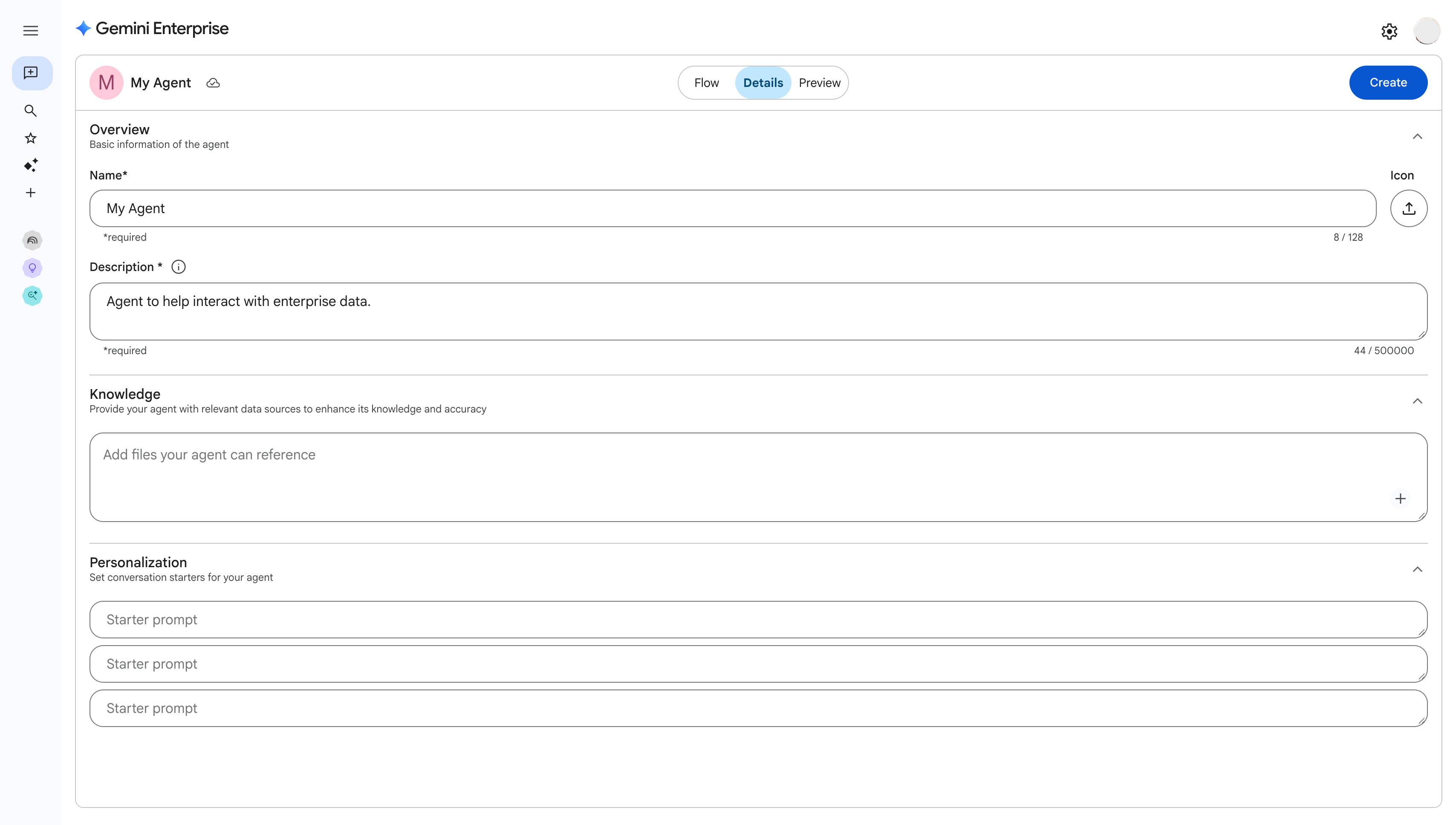 Agent Designer details view