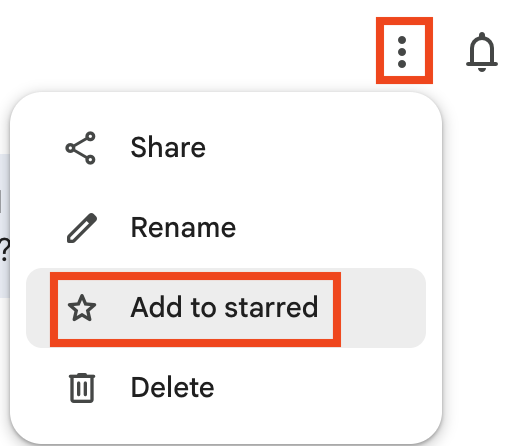 채팅, 파일 또는 이미지에 별표표시하기
