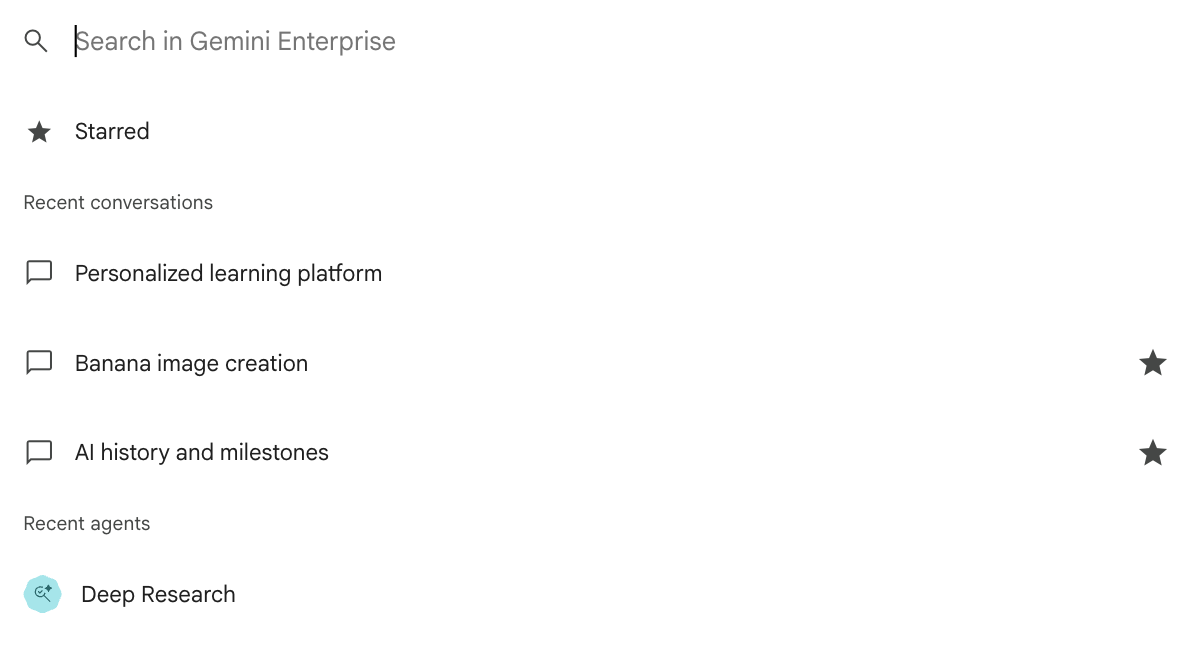 Rechercher dans vos discussions Gemini Enterprise et vos fichiers importés