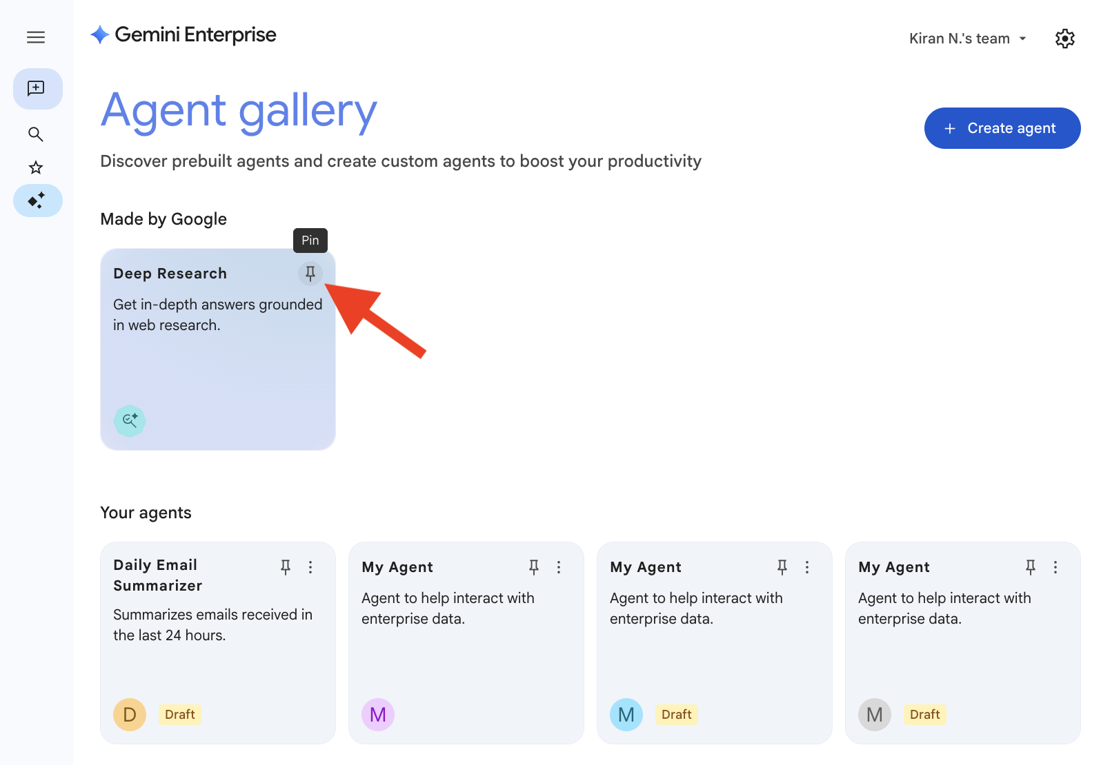 Pin a frequently used agent