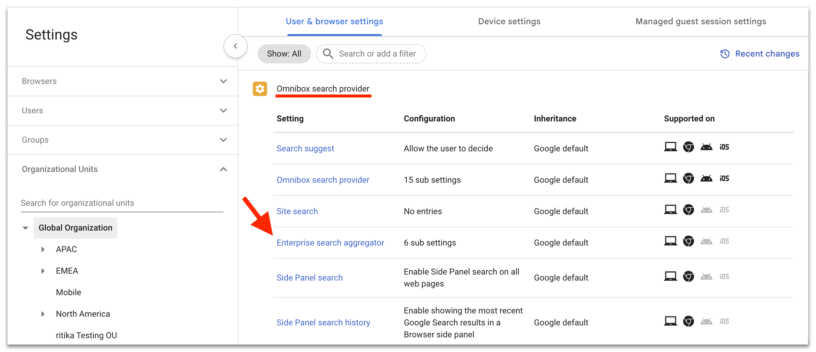 Enterprise search aggregator list entry Enterprise search aggregator list entry