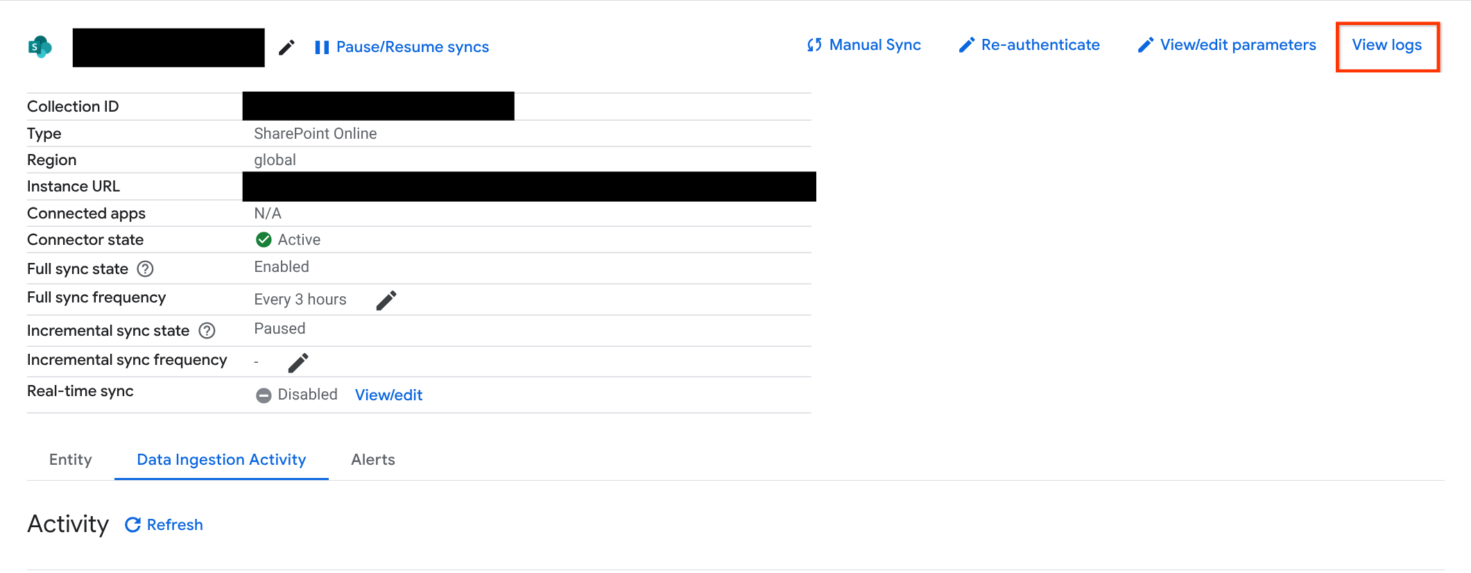 Afficher les journaux de toutes les activités de synchronisation du data store