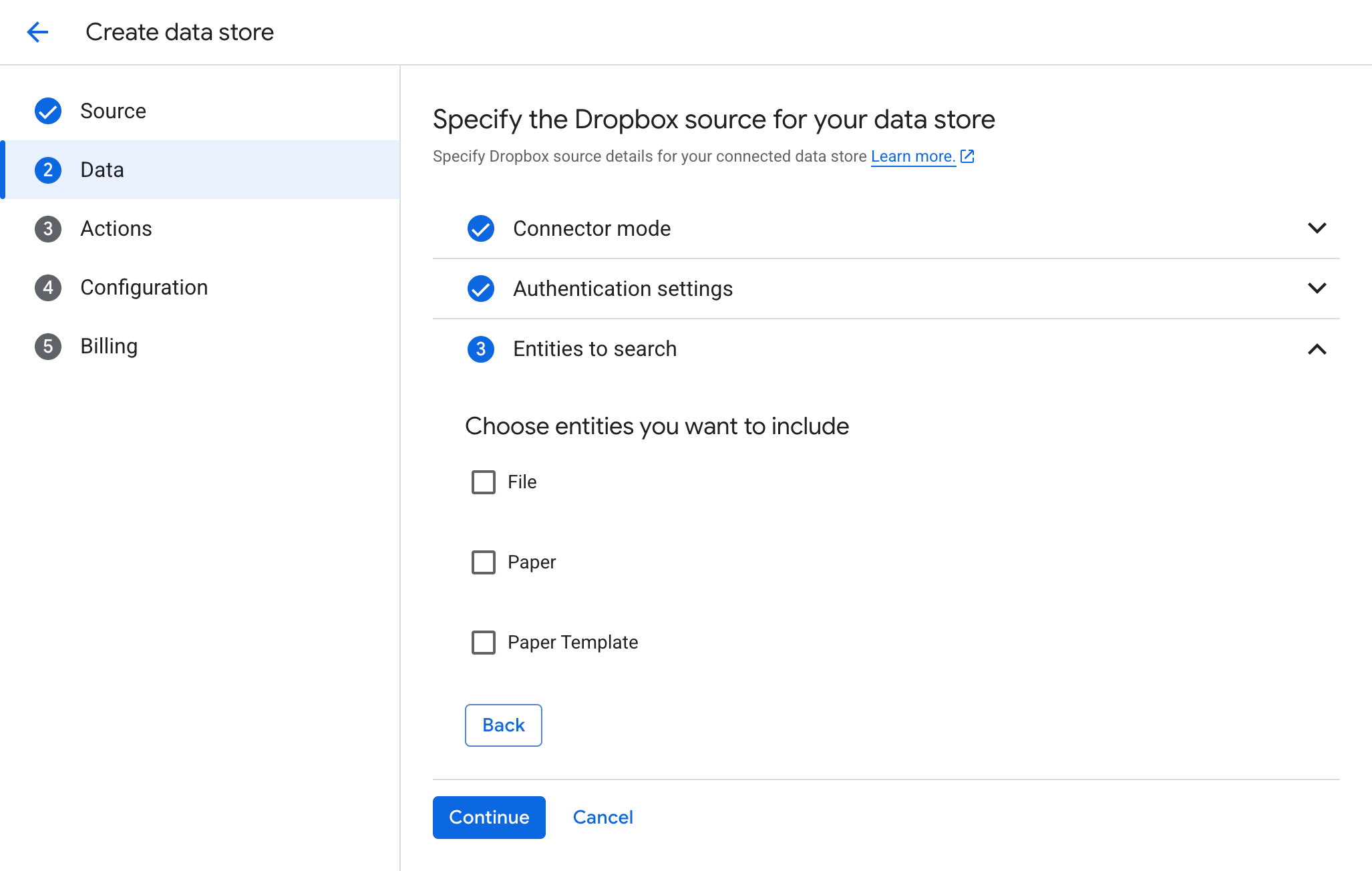 Select entities to include in search