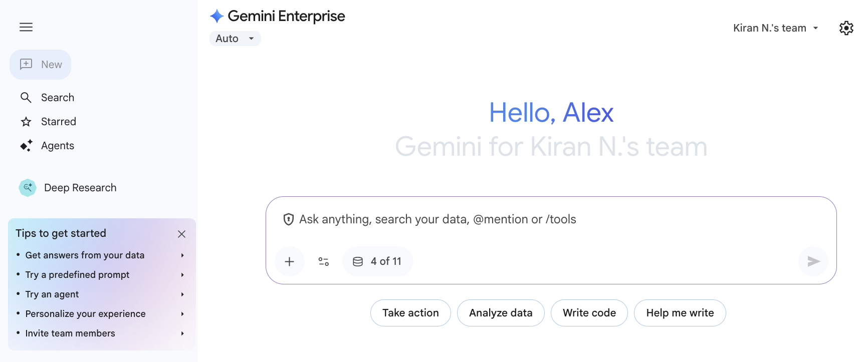 Gemini Enterprise 홈 화면