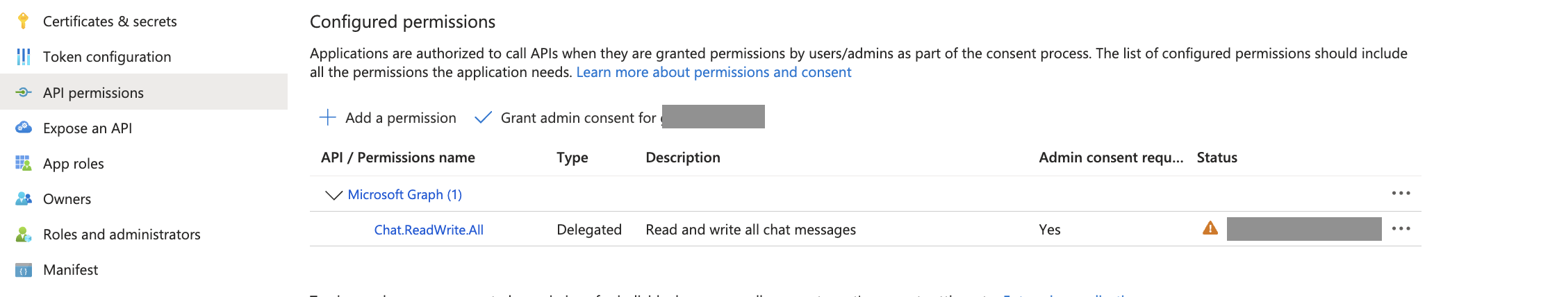 Screenshot della finestra di dialogo per confermare la concessione del consenso amministratore.