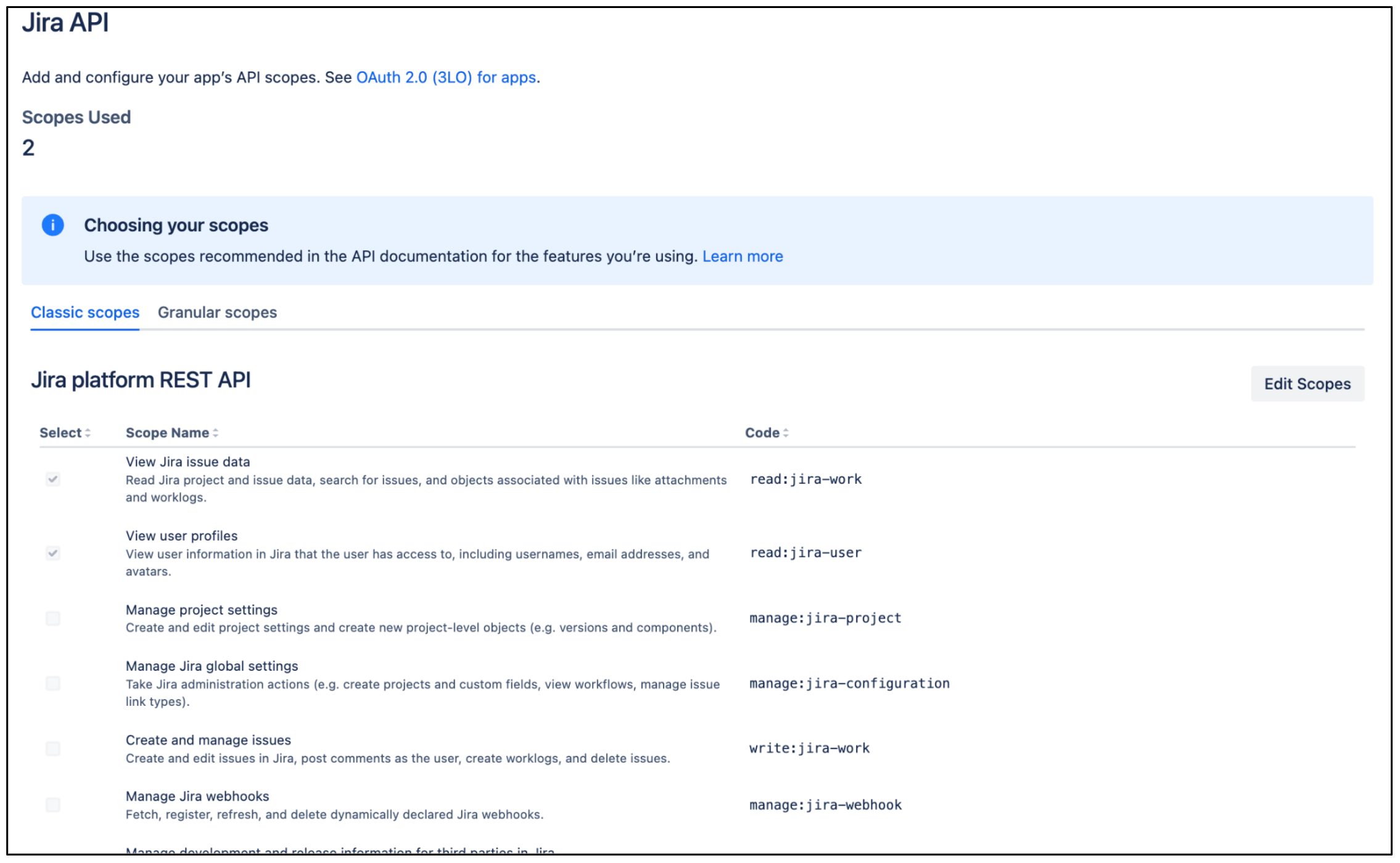 Modifier les niveaux d&#39;accès classiques