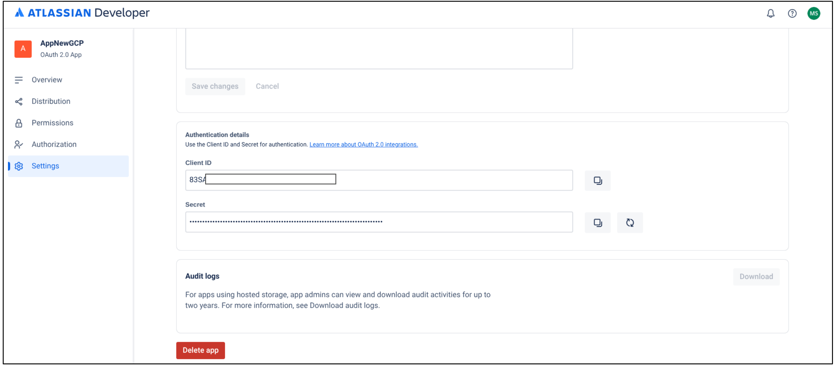 Copier l&#39;ID client et le code secret du client