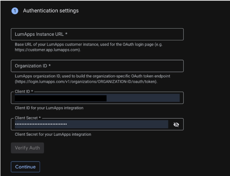 Configure authentication settings for LumApps data store