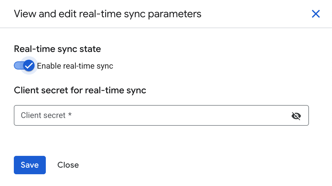 Enable real-time sync and provide a client secret