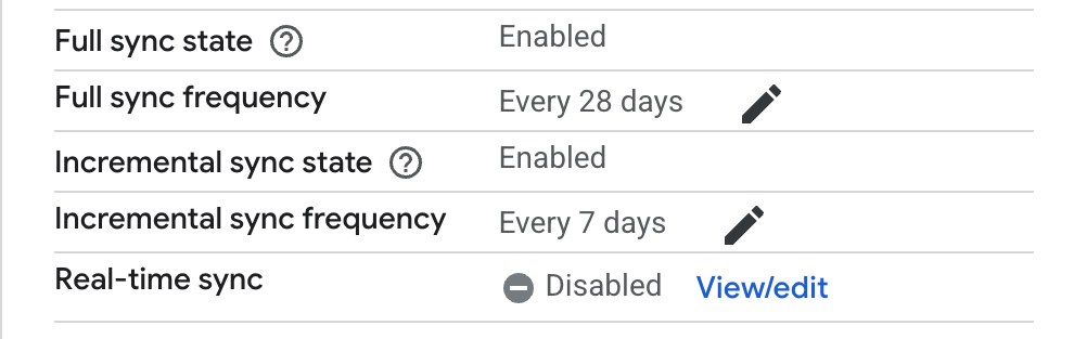 Ver e editar as configurações de sincronização em tempo real