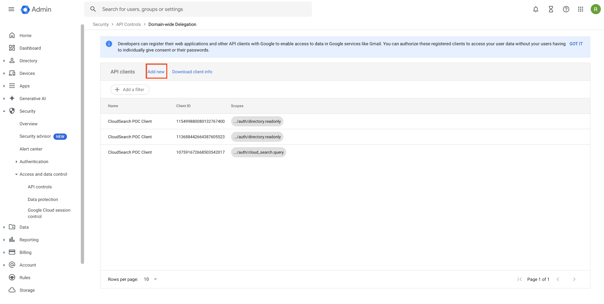Realça o link Adicionar novo. 