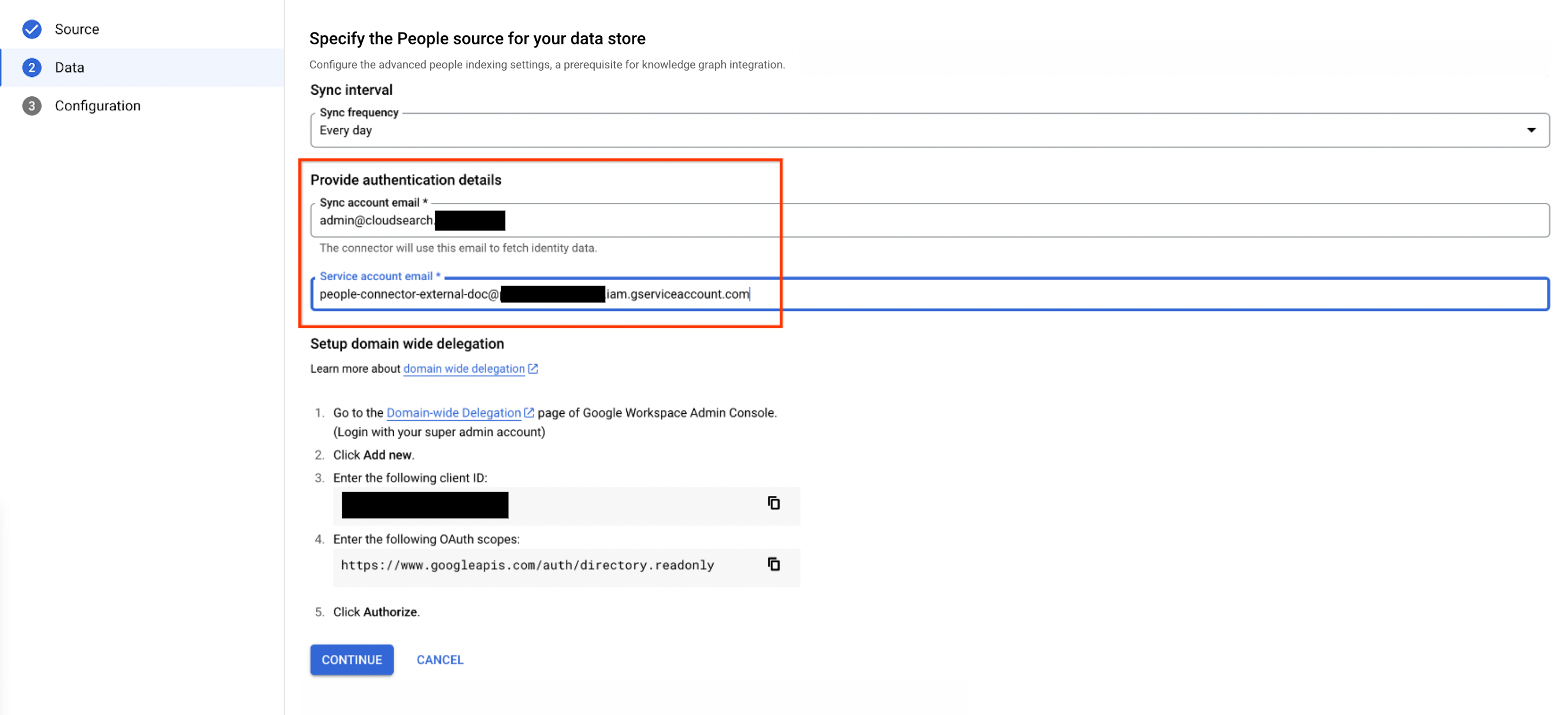Configurez les informations d'authentification.