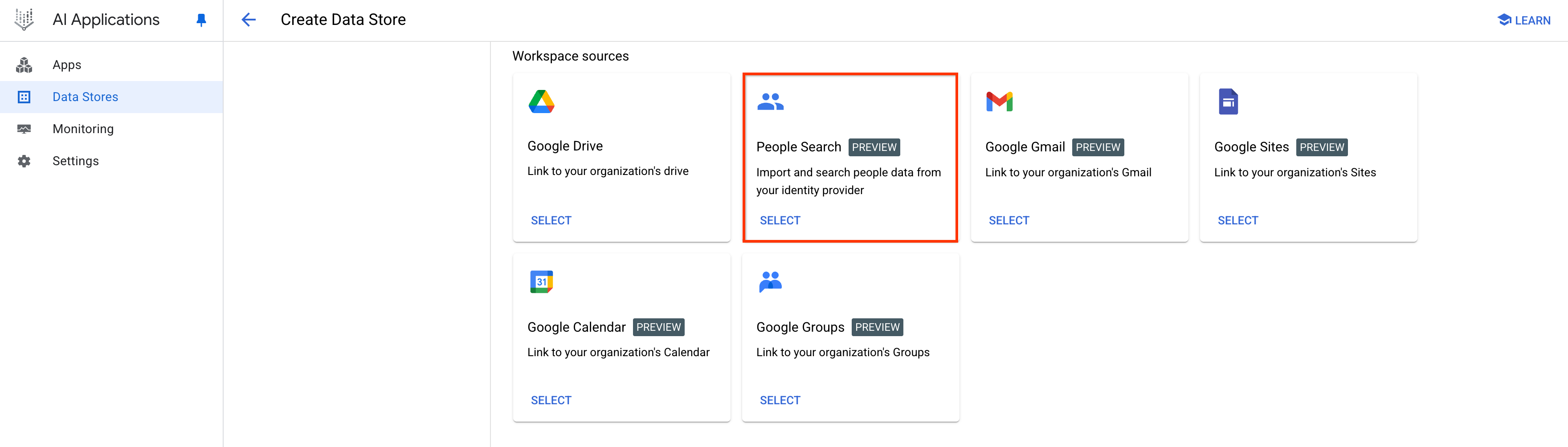 Selecciona el almacén de datos de búsqueda de personas.