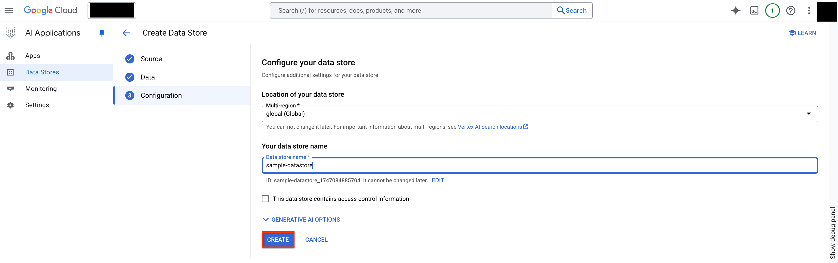 Configure and create the data connector.