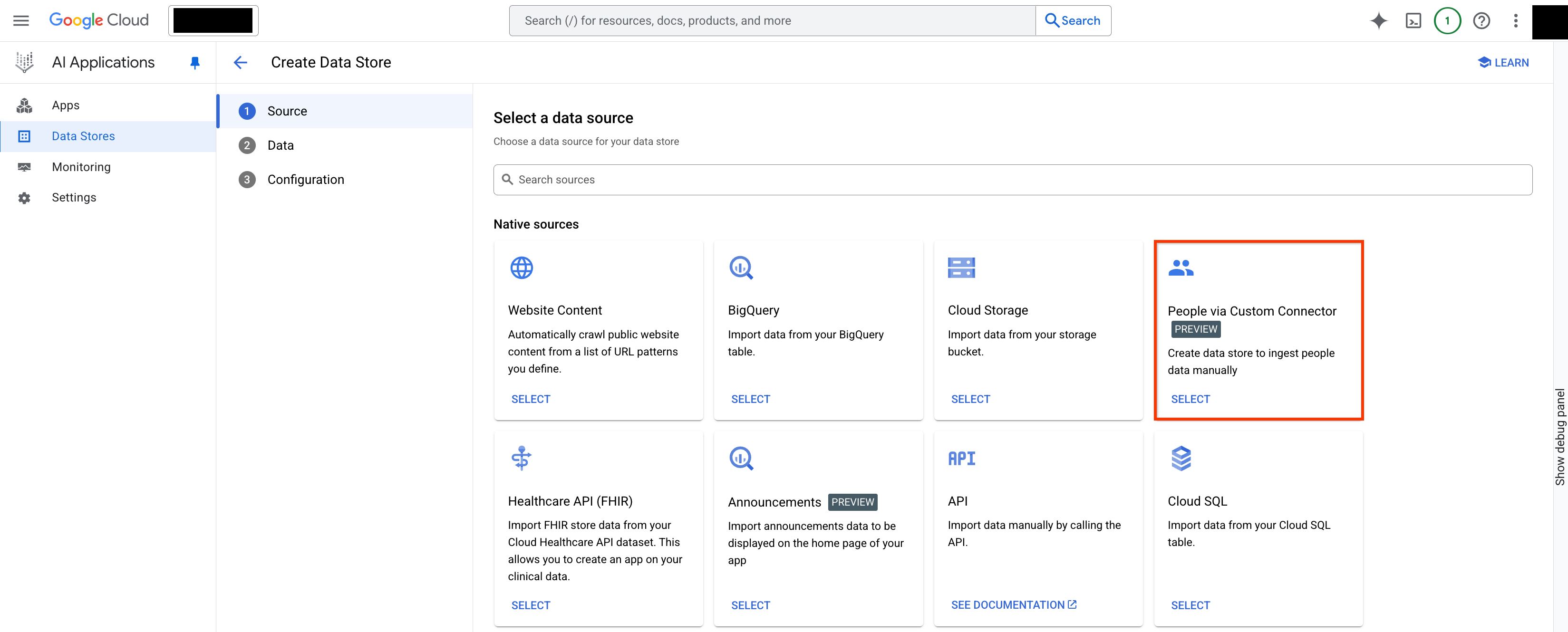 Select a data source.