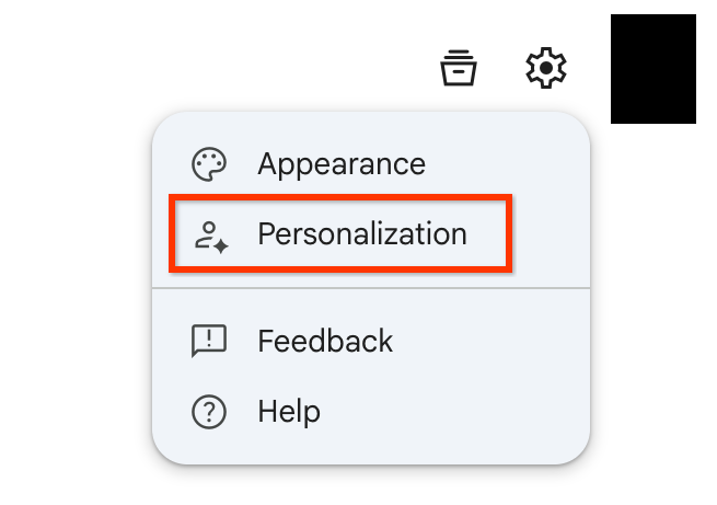 This image shows the personalization menu path for existing users.