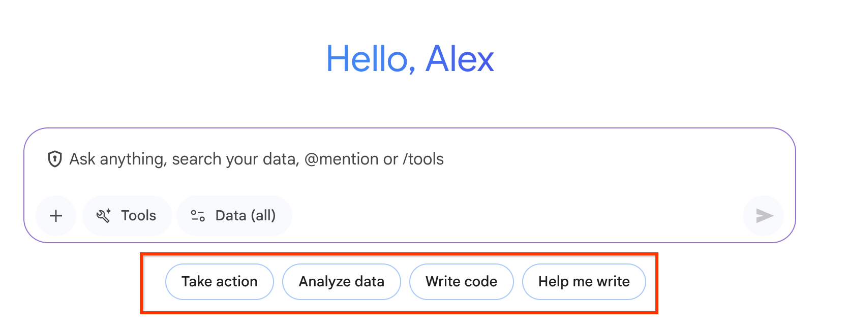 Gemini Enterprise 페이지의 프롬프트 칩
