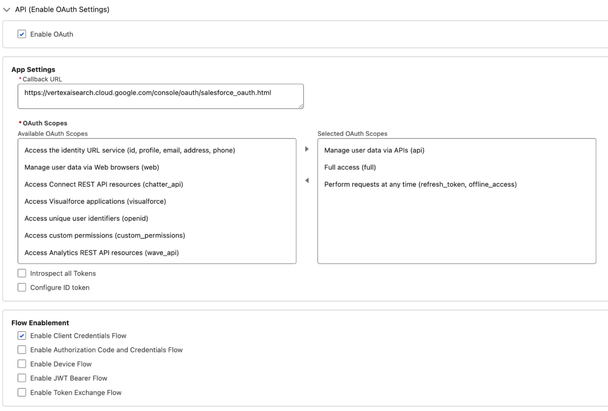 OAuth-Einstellungen aktivieren – OAuth2-Client-Anmeldedaten