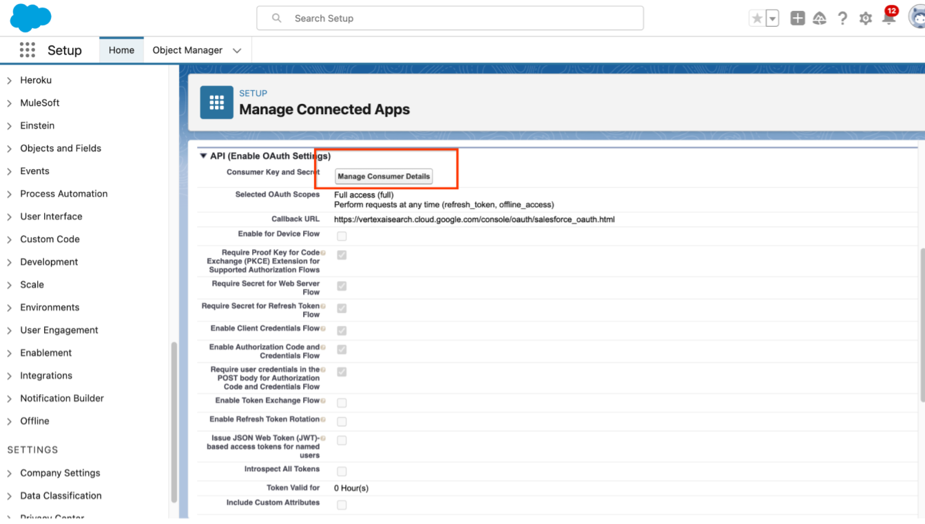 Hacer clic en Gestionar detalles del consumidor