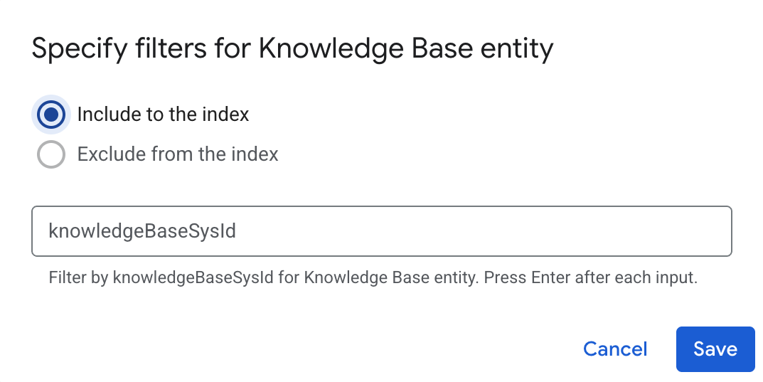 Specify filters to include or exclude entities