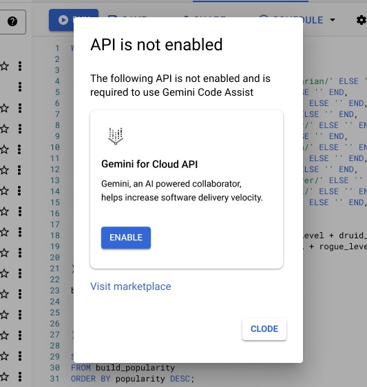 ההודעה מציגה שה-API לא מופעל.