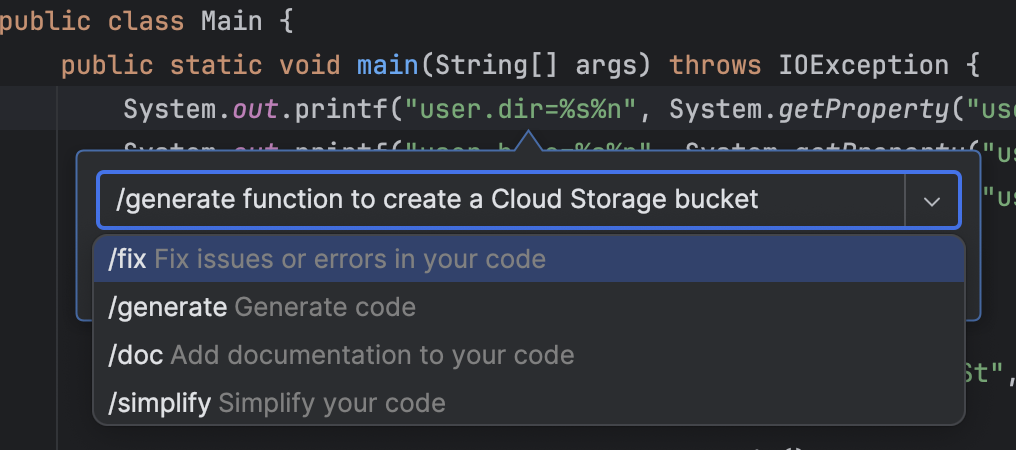 IntelliJ Gemini Code Assist에 함수를 생성하는 코드 변환