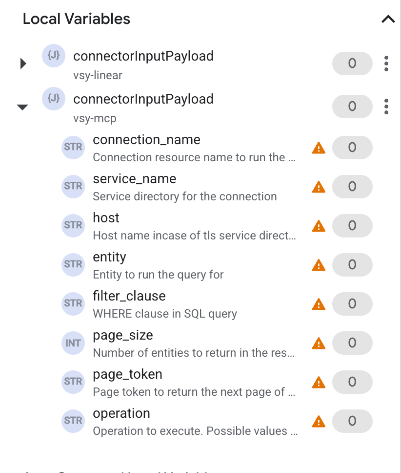 Captura de pantalla que muestra la entrada de la tarea en la configuración del conector de MCP.