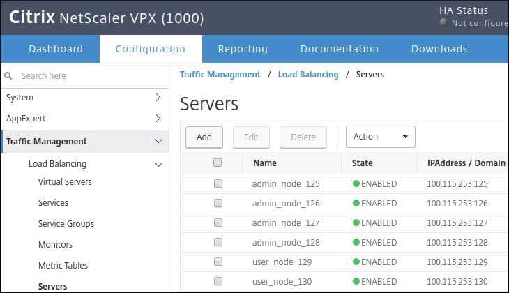 Screenshot dell'aggiunta di un server nell'interfaccia utente Citrix