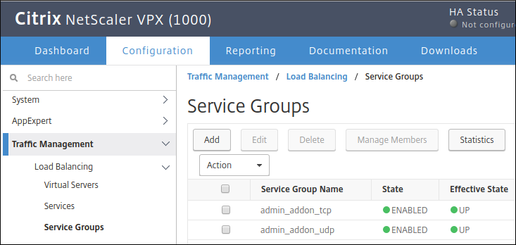 在 Citrix 使用者介面中新增服務群組的螢幕截圖 (按一下可放大)