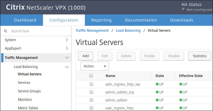 Captura de ecrã da adição de um servidor virtual na interface do utilizador do Citrix (clique para aumentar)