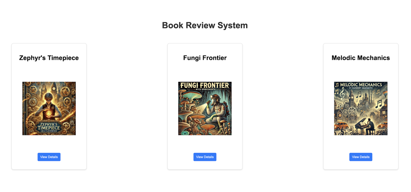 Homepage of the book reviews app