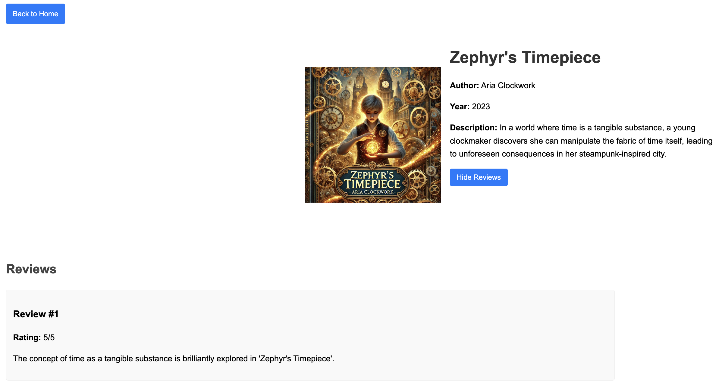 Diagramme montrant les détails et les avis sur un livre