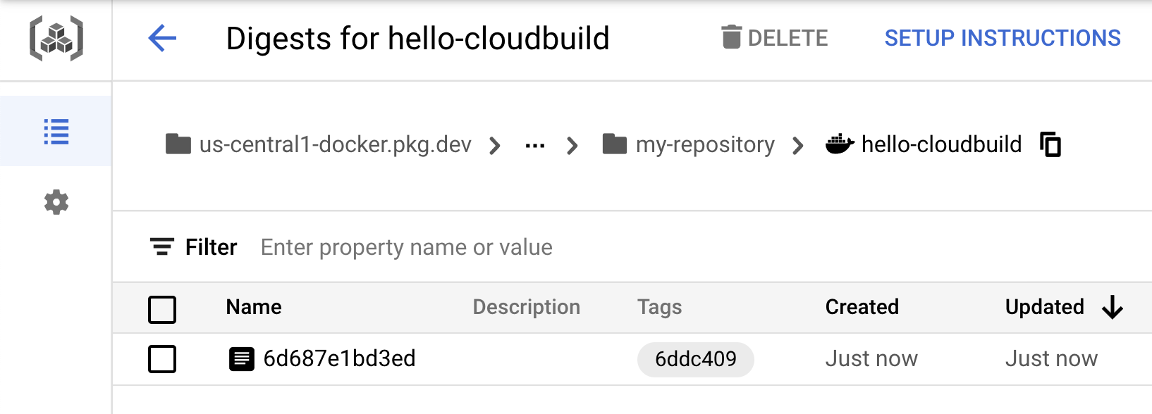 image hello-cloudbuild dans Artifact Registry