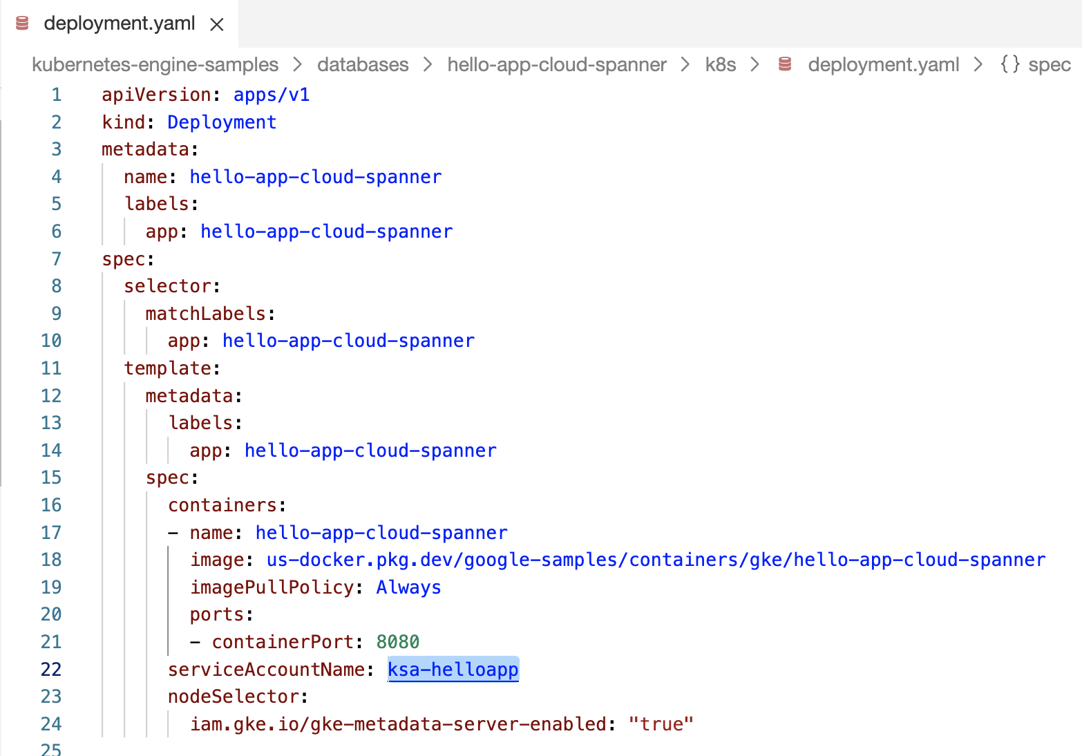 Modifica il file YAML per aggiornare KSA_NAME.