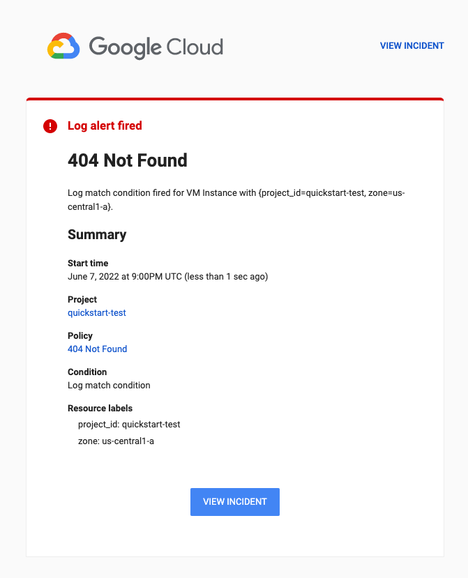 La alerta basada en registros de ejemplo genera una notificación por correo electrónico.